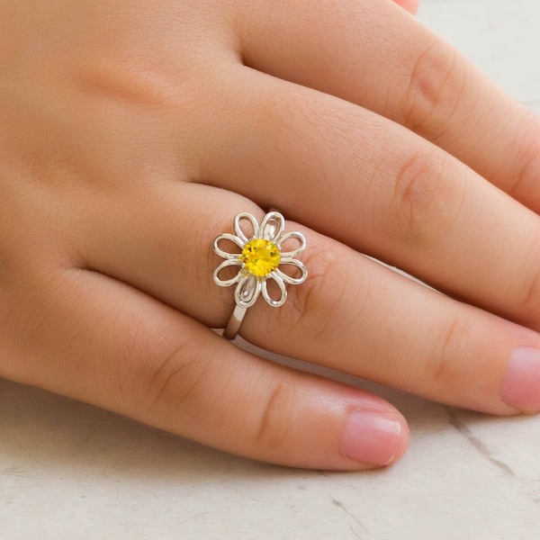 Adjustable Crystal Daisy Ring Created with Zircondia® Crystals by Philip Jones