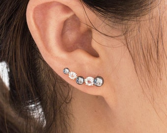 Grey Pearl Climber Earrings (Pair) Created with Zircondia® Crystals by Philip Jones