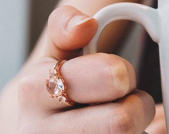 Rose Gold Plated Adjustable Three Stone Ring Created with Zircondia® Crystals by Philip Jones