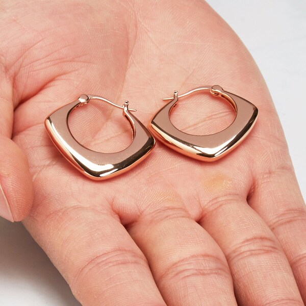 Rose Gold Plated Chunky Hoop Earrings (Pair) by Philip Jones