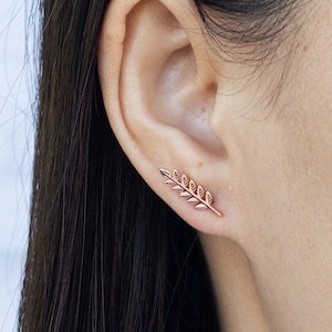 Rose Gold Plated Leaf Earrings (Pair) by Philip Jones