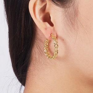 Gold Plated Link Hoop Earrings (Pair) by Philip Jones