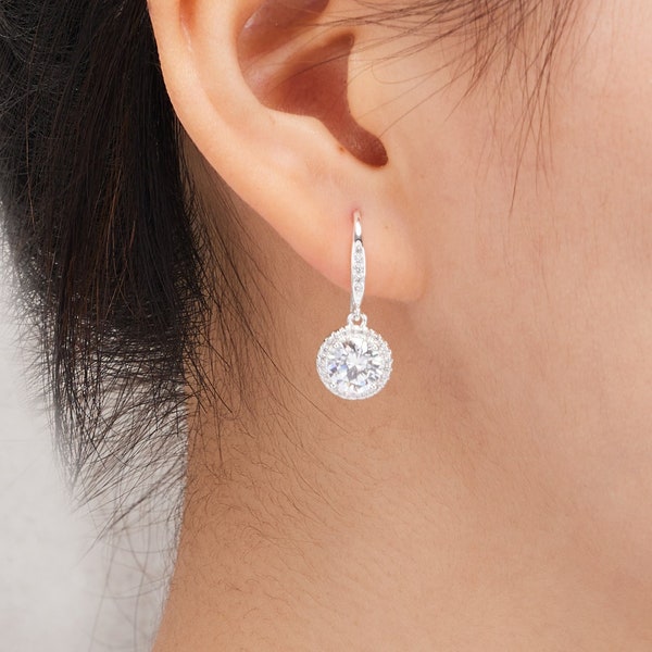 Silver Plated Halo Drop Earrings Created with Zircondia® Crystals by Philip Jones