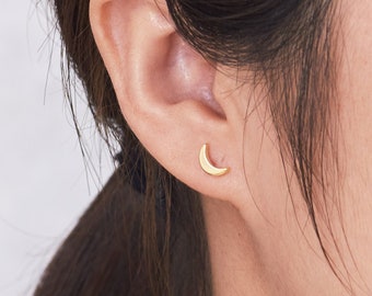 Gold Plated Moon Stud Earrings (Pair)