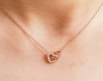 Rose Gold Plated Heart Link Necklace Created with Zircondia® Crystals by Philip Jones