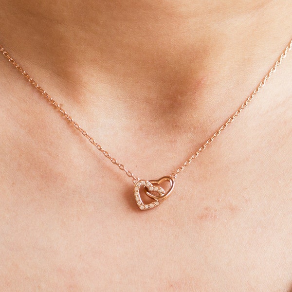 Rose Gold Plated Heart Link Necklace Created with Zircondia® Crystals by Philip Jones