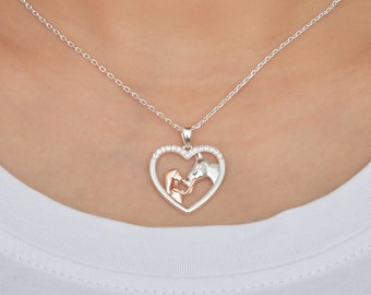 Girl and Horse Heart Necklace Created with Zircondia® Crystals by Philip Jones