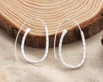 Sterling Silver Hammered Hoop Earrings (Pair) by Philip Jones