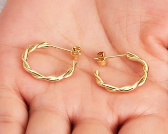 Gold Plated 20mm Twisted Hoop Earrings (Pair) by Philip Jones