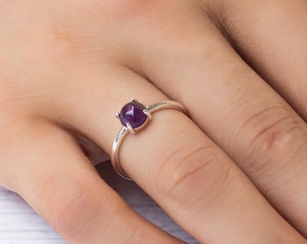 Silver Plated Amethyst Adjustable Ring by Philip Jones