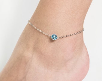 Light Blue Crystal Anklet Created with Zircondia® Crystals by Philip Jones