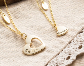 Gold Plated Big Sister and Little Sister Necklace Set by Philip Jones