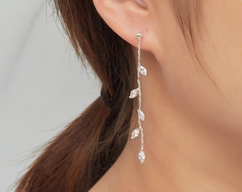 Silver Plated Leaf Dangle Earrings (Pair) Created with Zircondia® Crystals by Philip Jones