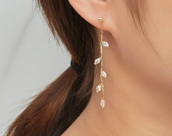 Gold Plated Leaf Dangle Earrings (Pair) Created with Zircondia® Crystals by Philip Jones