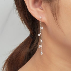 Silver Plated Leaf Dangle Earrings (Pair) Created with Zircondia® Crystals by Philip Jones