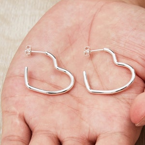 Silver Plated Heart Hoop Earrings Pair by Philip Jones image 1