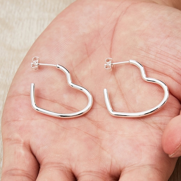 Silver Plated Heart Hoop Earrings (Pair) by Philip Jones