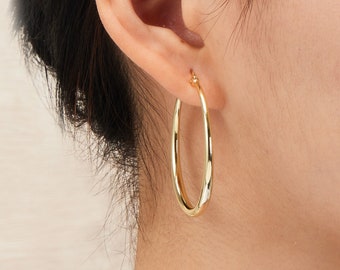 Gold Plated 40mm Hoop Earrings (Pair) by Philip Jones