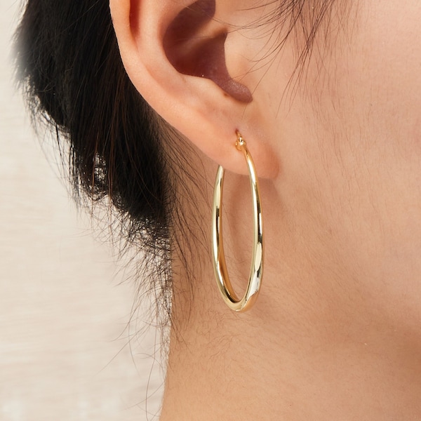 Gold Plated 40mm Hoop Earrings (Pair) by Philip Jones