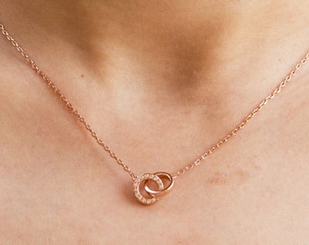 Rose Gold Plated Circle Link Necklace Created with Zircondia® Crystals by Philip Jones