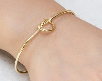 Gold Plated Love Knot Cuff Bangle by Philip Jones