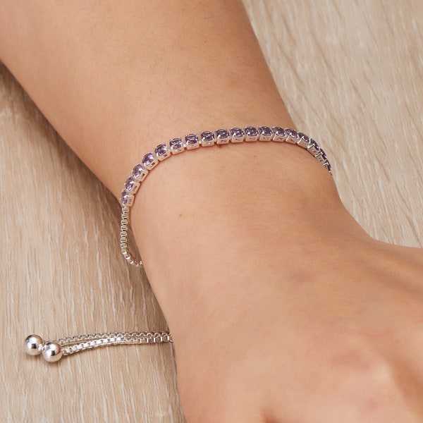 Purple Tennis Friendship Bracelet Created with Zircondia® Crystals by Philip Jones