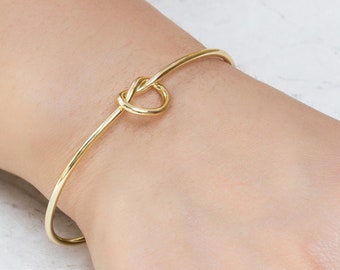Gold Plated Love Knot Cuff Bangle by Philip Jones