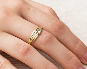 Gold Plated Adjustable Feather Ring by Philip Jones