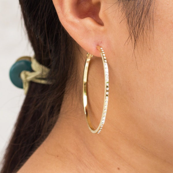 Gold Plated 50mm Hoop Earrings (Pair) Created with Zircondia® Crystals by Philip Jones
