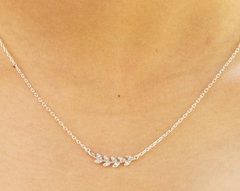 Silver Plated Leaf Necklace Created with Zircondia® Crystals by Philip Jones