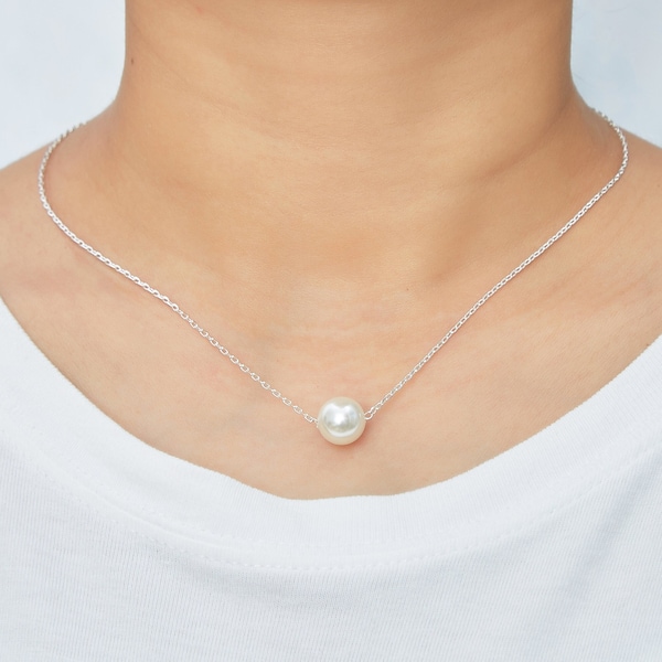 Silver Plated Single Pearl Necklace by Philip Jones