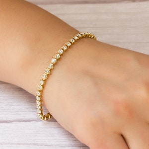 Gold Plated 3mm Tennis Bracelet Created with Zircondia® Crystals by Philip Jones image 1