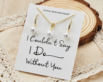 Gold Plated I Couldn't Say I Do Without You Pearl Drop Set Created with Zircondia® Crystals by Philip Jones