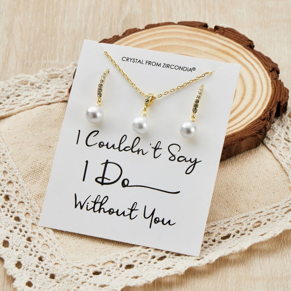 Gold Plated I Couldn't Say I Do Without You Pearl Drop Set Created with Zircondia® Crystals by Philip Jones