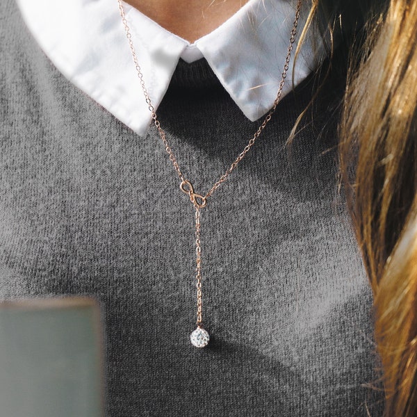 Rose Gold Plated Infinity Necklace Created with Zircondia® Crystals by Philip Jones