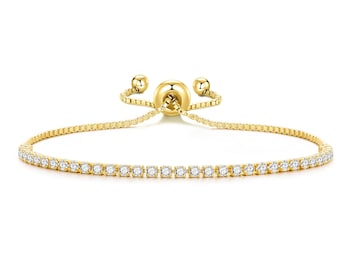 Gold Plated 2mm Adjustable Tennis Bracelet Created with Zircondia® Crystals by Philip Jones