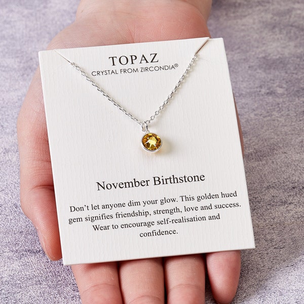 November (Topaz) Birthstone Necklace Created with Zircondia® Crystals by Philip Jones