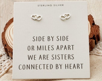 Sterling Silver Sister Heart Link Earrings (Pair) with Quote Card by Philip Jones