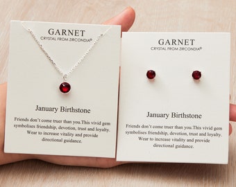 January (Garnet) Birthstone Necklace & Earrings (Pair) Set Created with Zircondia® Crystals by Philip Jones