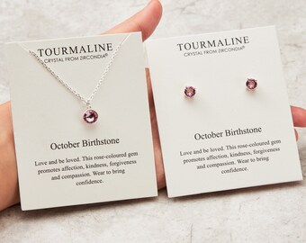 October (Tourmaline) Birthstone Necklace & Earrings (Pair) Set Created with Zircondia® Crystals by Philip Jones