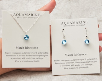 March (Aquamarine) Birthstone Necklace & Drop Earrings (Pair) Set Created with Zircondia® Crystals by Philip Jones