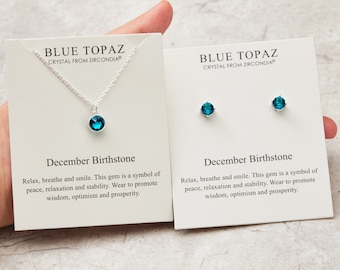 December (Blue Topaz) Birthstone Necklace & Earrings (Pair) Set Created with Zircondia® Crystals by Philip Jones