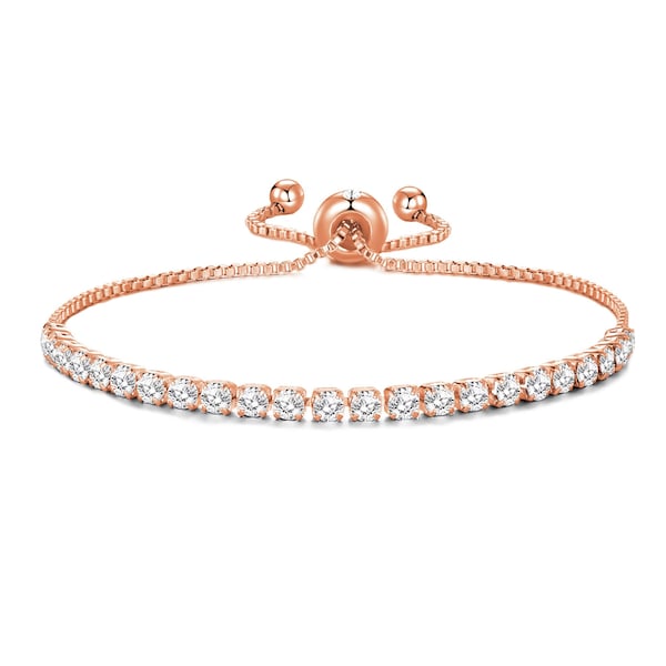 Rose Gold Plated Solitaire Friendship Bracelet Created with Zircondia® Crystals by Philip Jones