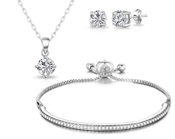 Silver Plated Friendship Set Created with Zircondia® Crystals by Philip Jones