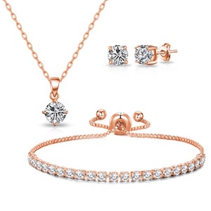 Rose Gold Plated Solitaire Friendship Set Created with Zircondia® Crystals by Philip Jones