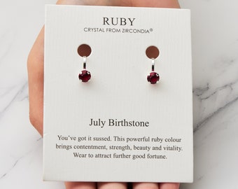 July Birthstone Clip On Earrings (Pair) Created with Ruby Zircondia® Crystals by Philip Jones