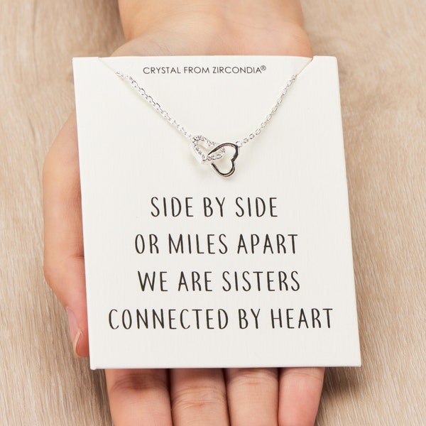Sister Heart Link Necklace with Quote Card Created with Zircondia® Crystals by Philip Jones