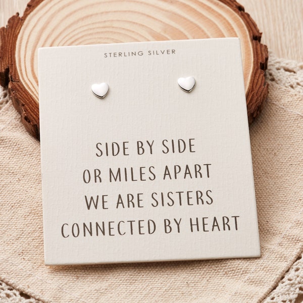 Sterling Silver Sister Heart Earrings (Pair) with Quote Card by Philip Jones