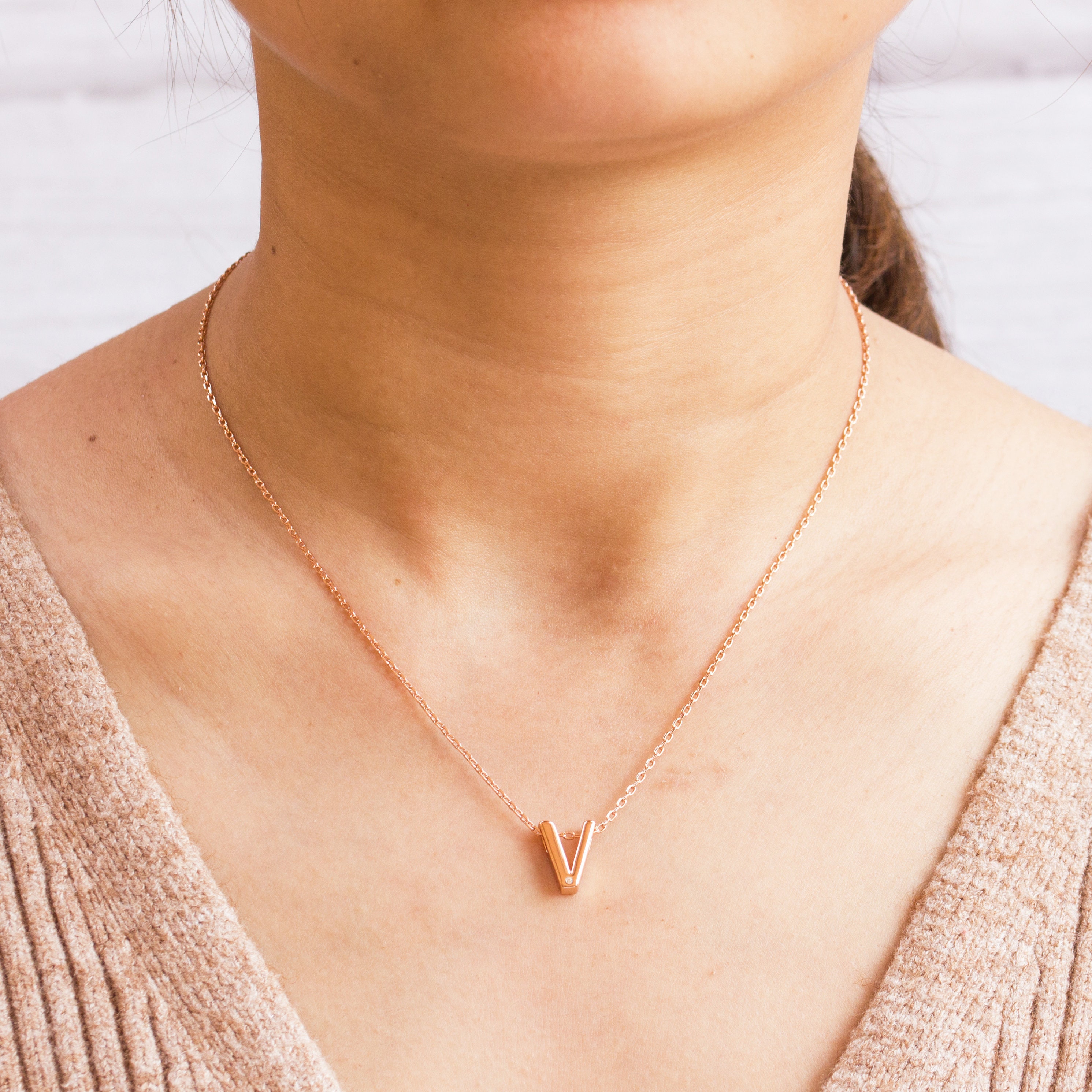 Rose Gold V Necklace Etsy UK