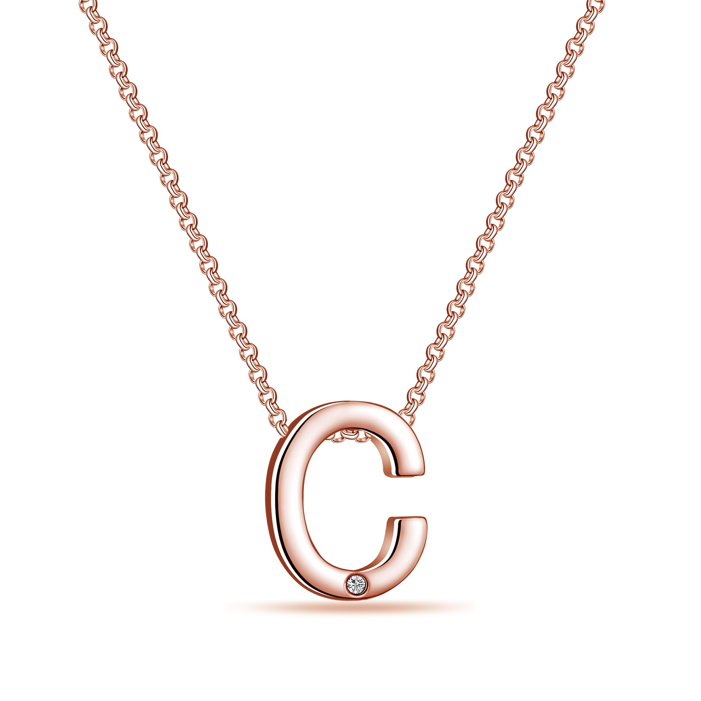 Rose Gold Plated Initial Necklace Letter C Created With Zircondia
